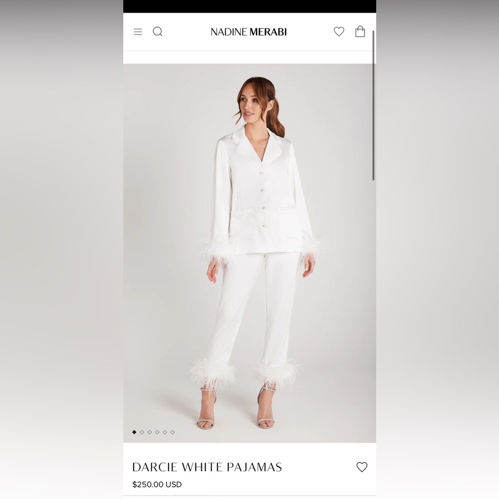 Bridal Nadine Merabi Feather White Silk Pajamas